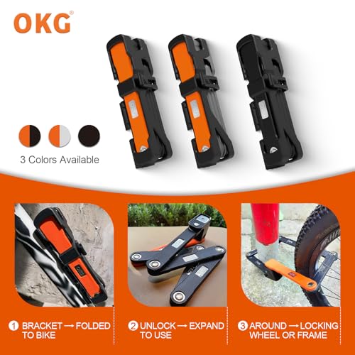 fahrradschloss lock8 OKG Faltbares Fahrradschloss – 4 Schlüssel, 1,7 kg, faltbares Fahrradschloss, Sicherheitsstufe 8/10, gehärteter Stahl – Diebstahlschutz, Schnittschutz, Aufbruchschutz, mit Montagehalterungssatz – für E-Bikes, Roller, Mopeds (95 cm, schwarz)