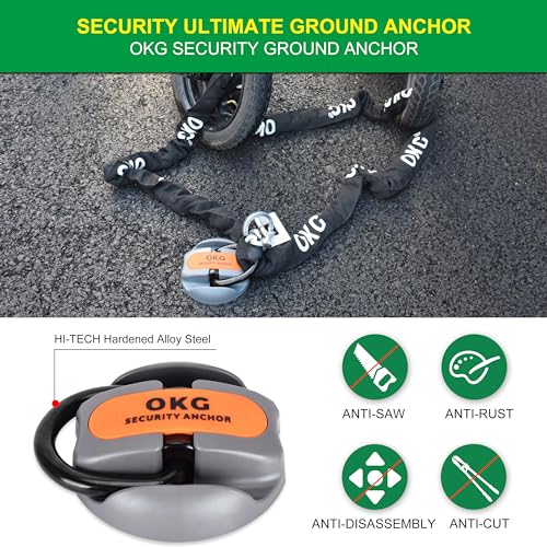 fahrradanhänger stinnes intertec security OKG Heavy Duty Security Ground Anchor, 9/16 (14mm) Thick Hardened Steel Swing Shackle - Security for Bicycles, Motorcycles, E-Bikes, Trailers
