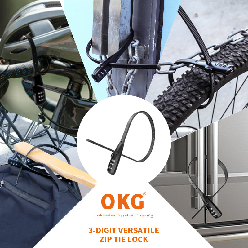 OKG Zip Tie Lock - 3-Digit Combo Bike Lock for Cabinet, Helmet