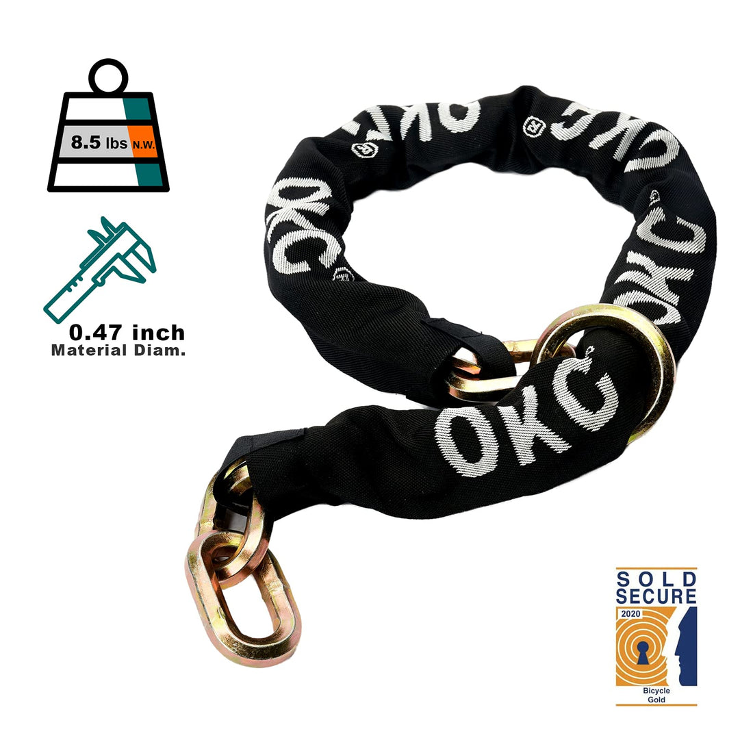 OKG Ultra Security Chain - 4ft x 1/2in (12mm) Thick Hardened Alloy Steel Cut Proof Chain - Anti-Theft Heavy Duty Chain for Motorcycles, E-Cargo Bikes, Trailers, Gate Fences, and Garage Security